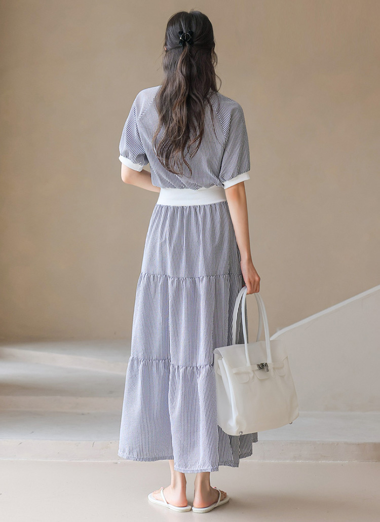 條紋愛心刺繡撞色洋裝,evaviva,381227,條紋愛心刺繡撞色洋裝,領500,999免運