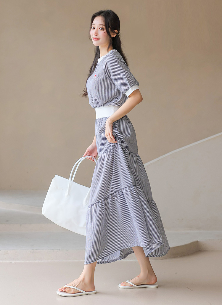 條紋愛心刺繡撞色洋裝,evaviva,381227,條紋愛心刺繡撞色洋裝,領500,999免運