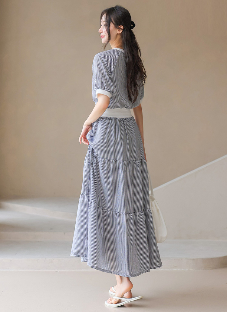 條紋愛心刺繡撞色洋裝,evaviva,381227,條紋愛心刺繡撞色洋裝,領500,999免運