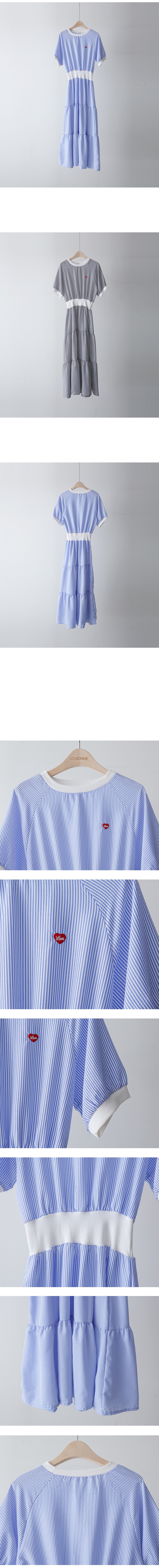 條紋愛心刺繡撞色洋裝,evaviva,381227,條紋愛心刺繡撞色洋裝,領500,999免運