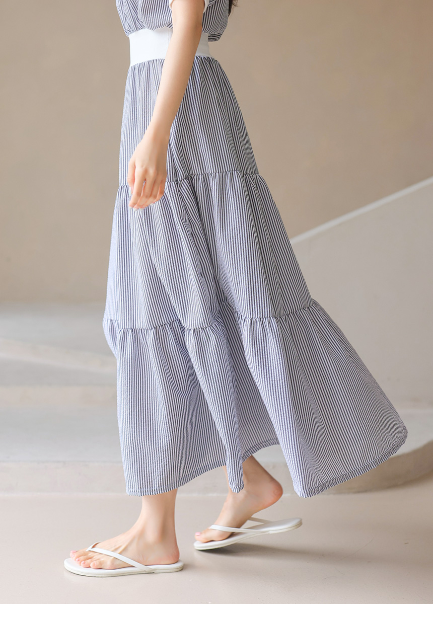 條紋愛心刺繡撞色洋裝,evaviva,381227,條紋愛心刺繡撞色洋裝,領500,999免運