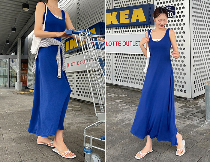 超舒服純色背心長洋裝,隨性不規則下擺寬版針織洋裝,KOREA,381481,超舒服純色背心長洋裝,999免運