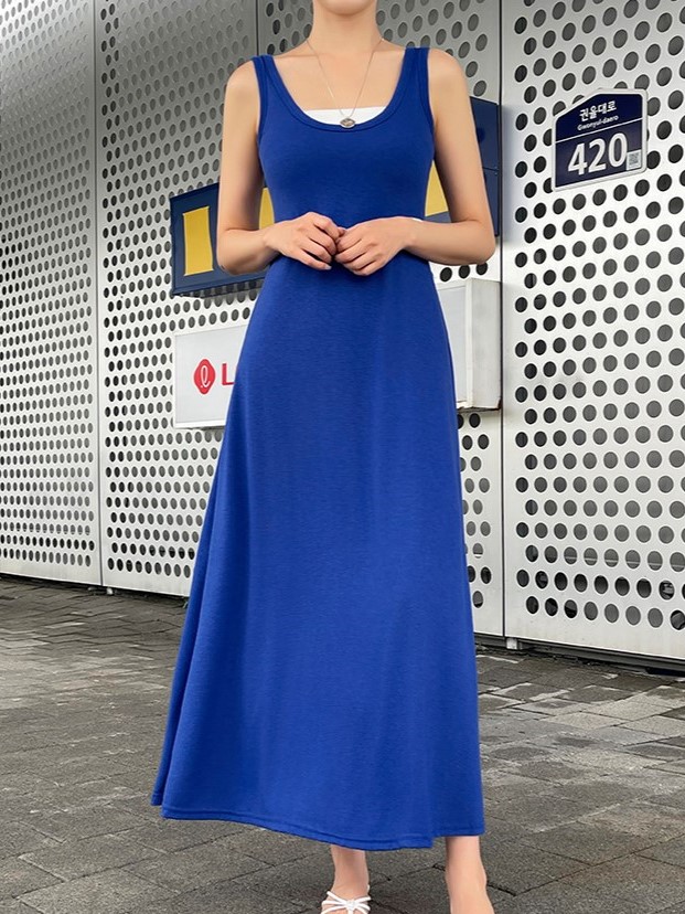 超舒服純色背心長洋裝,隨性不規則下擺寬版針織洋裝,KOREA,381481,超舒服純色背心長洋裝,999免運