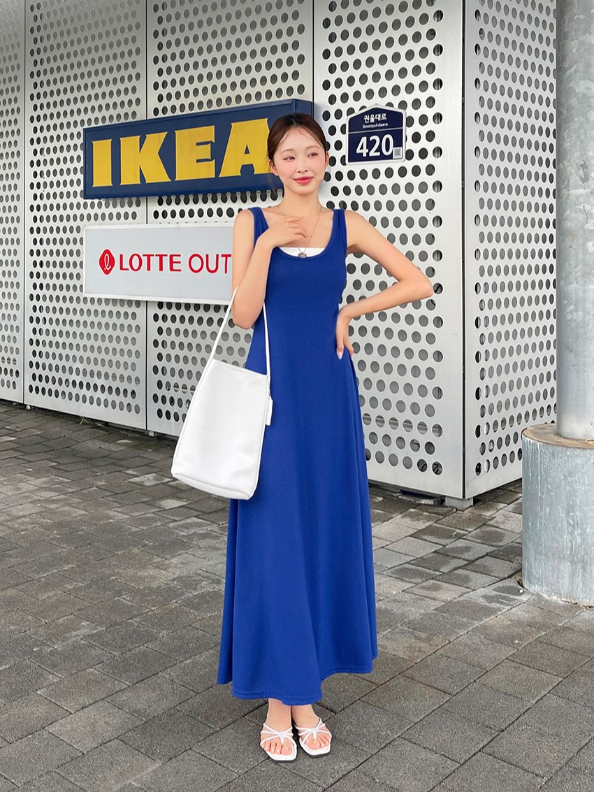 超舒服純色背心長洋裝,隨性不規則下擺寬版針織洋裝,KOREA,381481,超舒服純色背心長洋裝,999免運