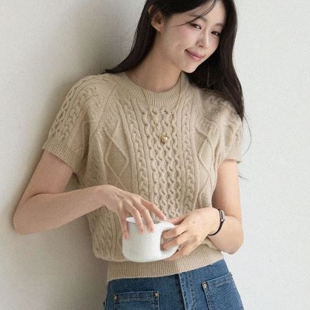 溫柔氣質短袖針織毛衣,街頭感柔邊五角星寬版上衣,KOREA,325530,溫柔氣質短袖針織毛衣,999免運