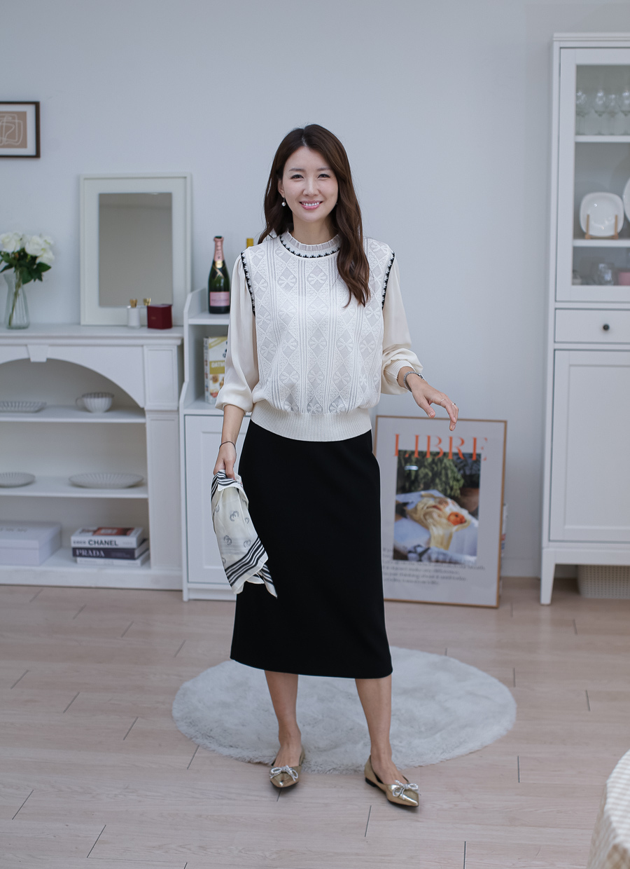 花影午後拼接針織上衣,KOREA,385463,花影午後拼接針織上衣,領500,999免運