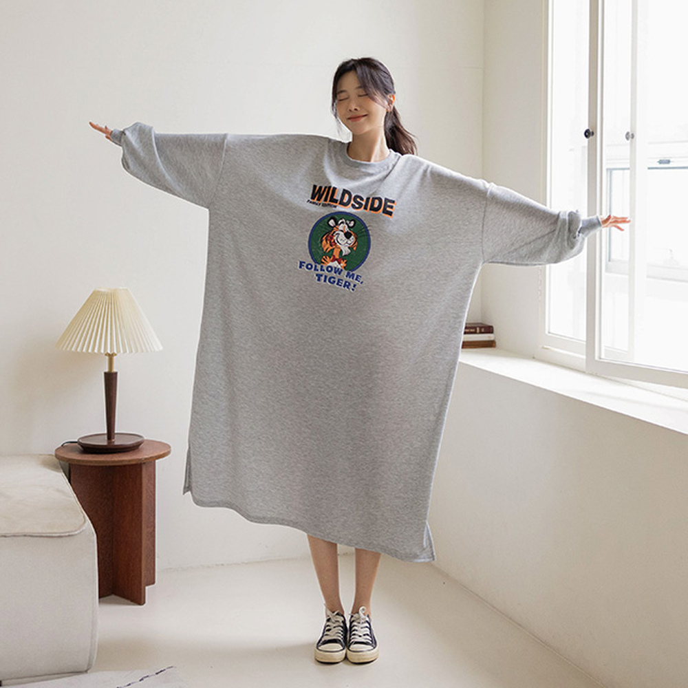 率性老虎印花洋裝,KOREA,395355,率性老虎印花洋裝,領500,999免運