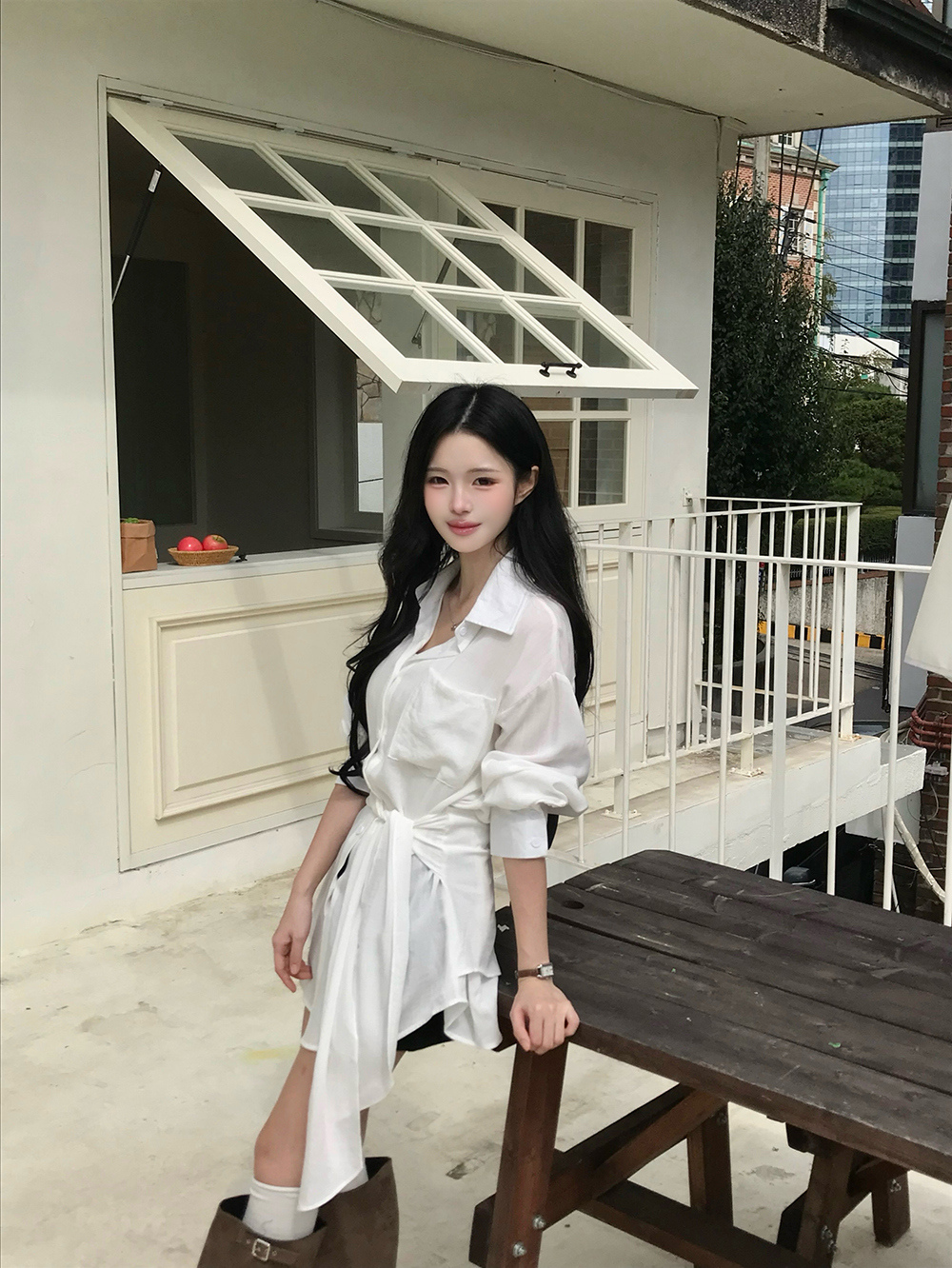 端莊綁帶襯衫洋裝,KOREA,397336,端莊綁帶襯衫洋裝,領500,999免運