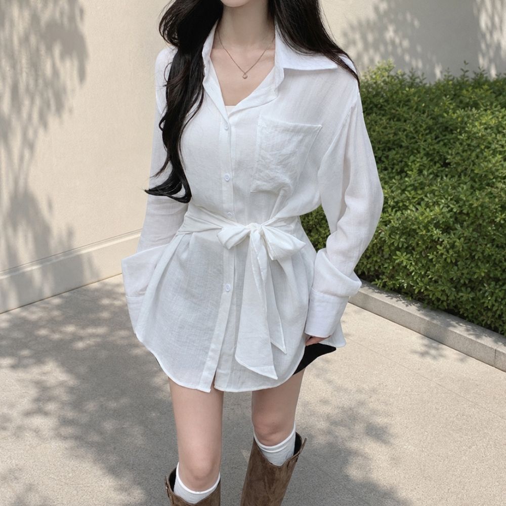 端莊綁帶襯衫洋裝