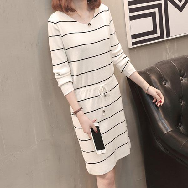 唯美清新條紋針織洋裝