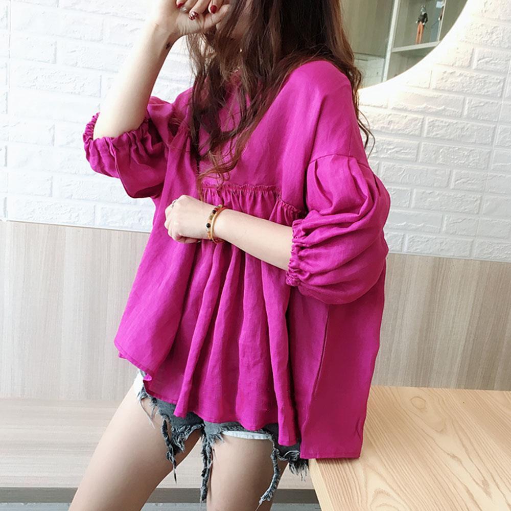 亞麻寬版燈籠袖上衣