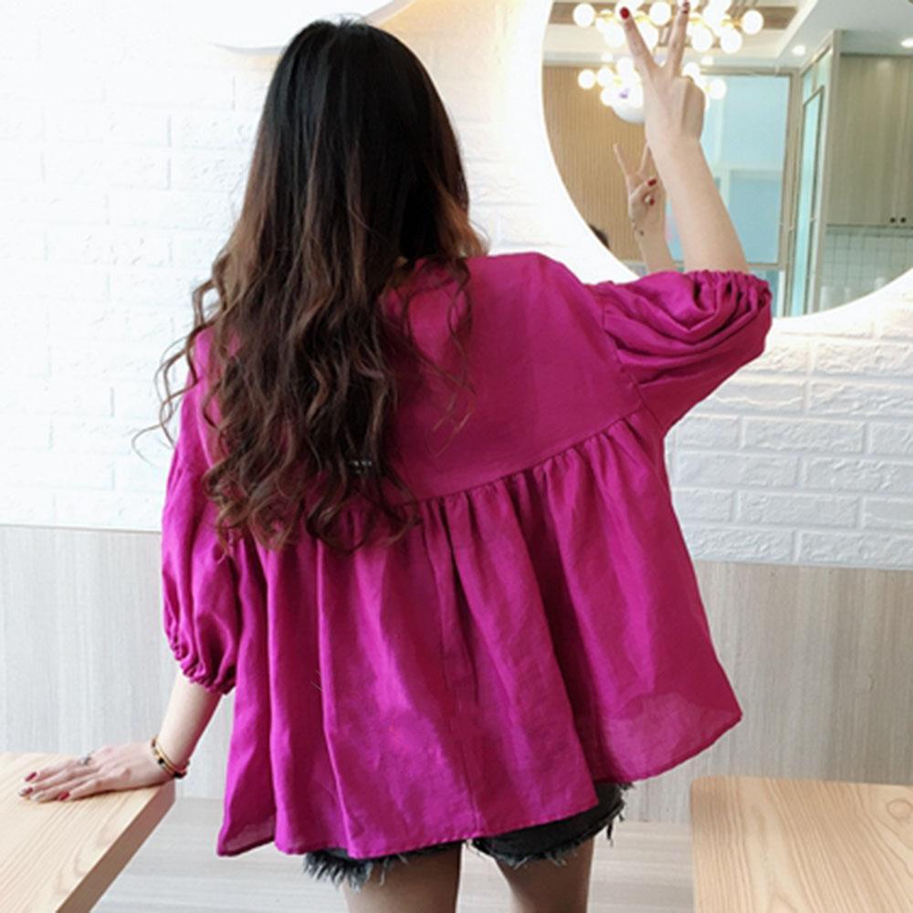 亞麻寬版燈籠袖上衣