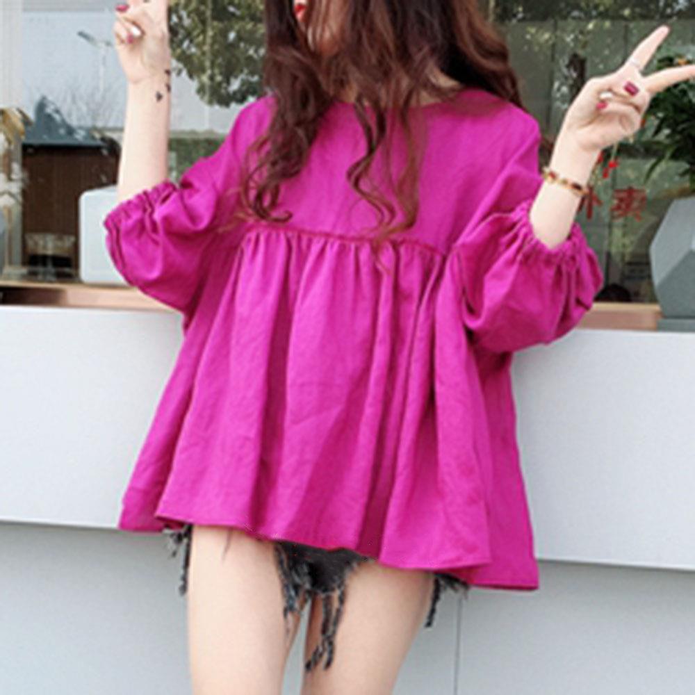 亞麻寬版燈籠袖上衣