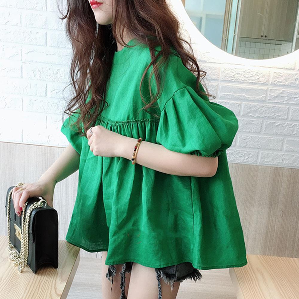 亞麻寬版燈籠袖上衣