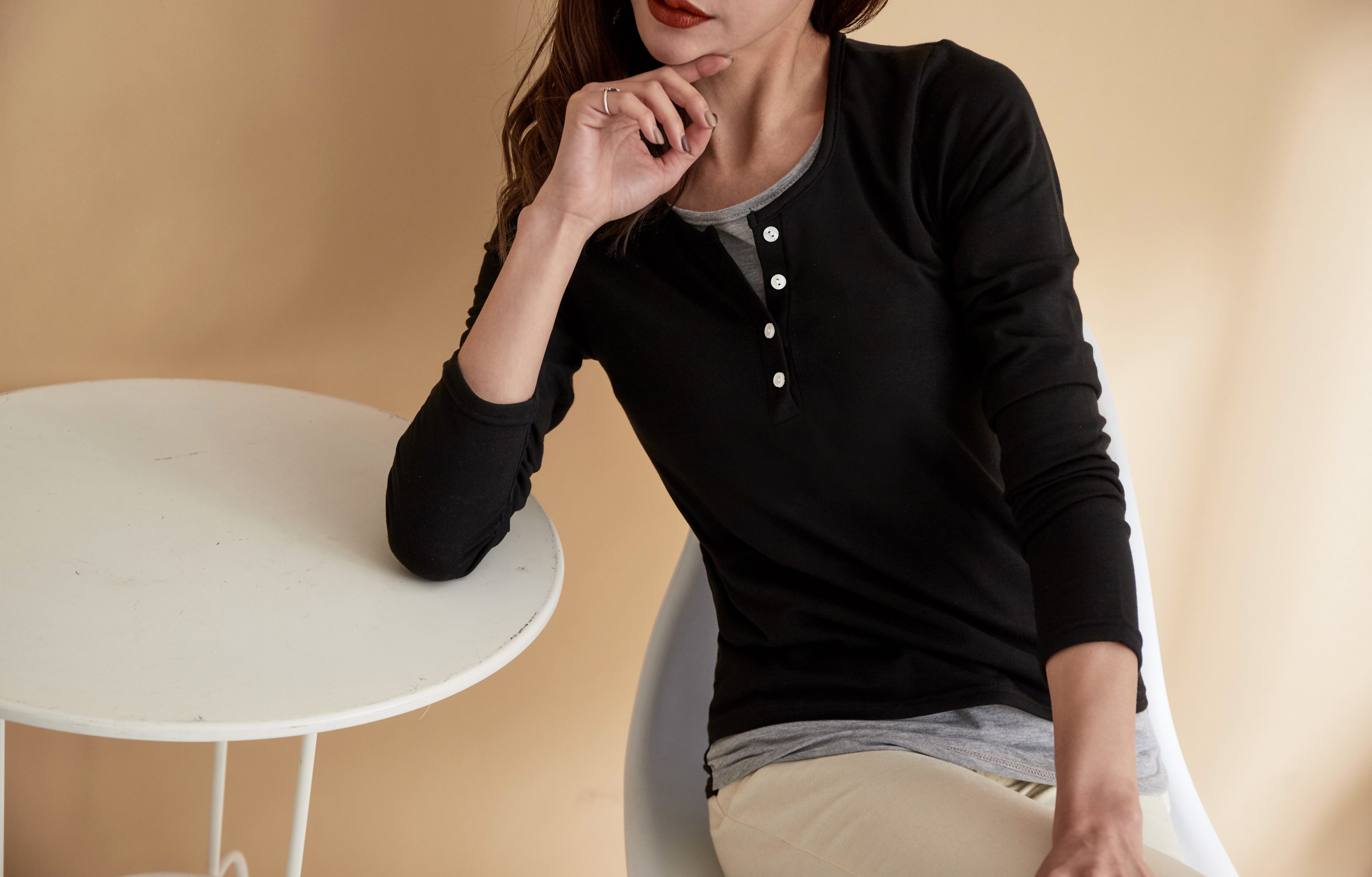 【藝人/網紅著用款】簡約假兩件女版時尚發熱衣