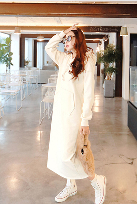 素面連帽口袋洋裝