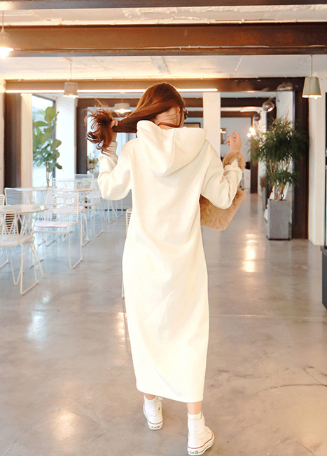 素面連帽口袋洋裝