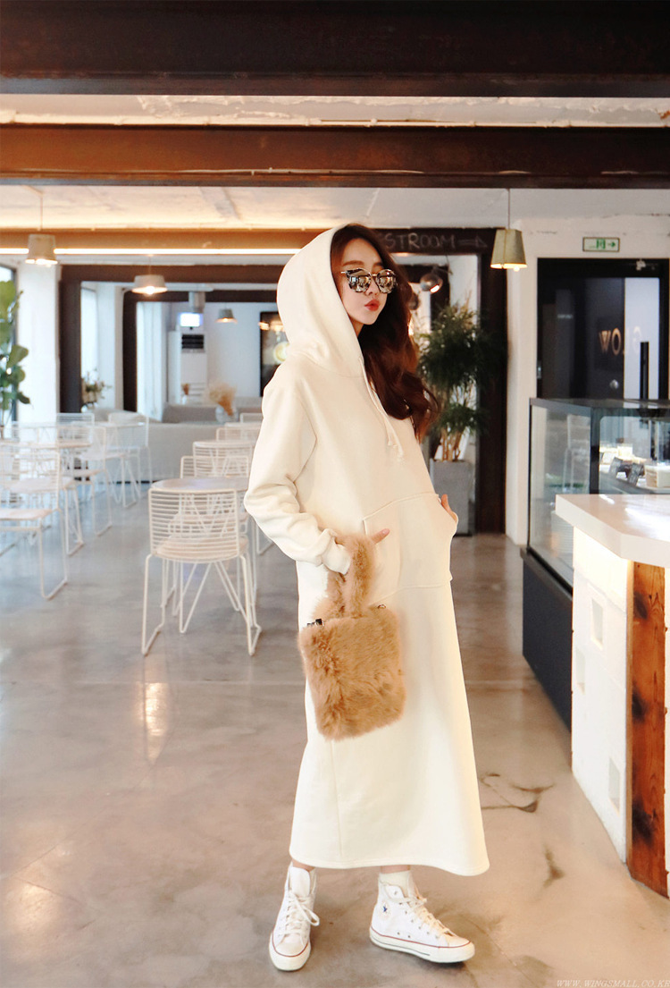 素面連帽口袋洋裝