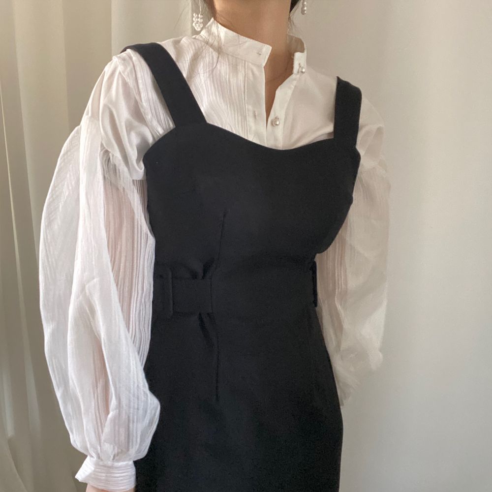 仙氣女神設計感透膚襯衫,修身,百搭,純色,上衣,中大尺碼