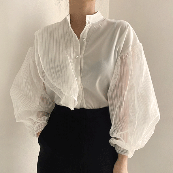 仙氣女神設計感透膚襯衫