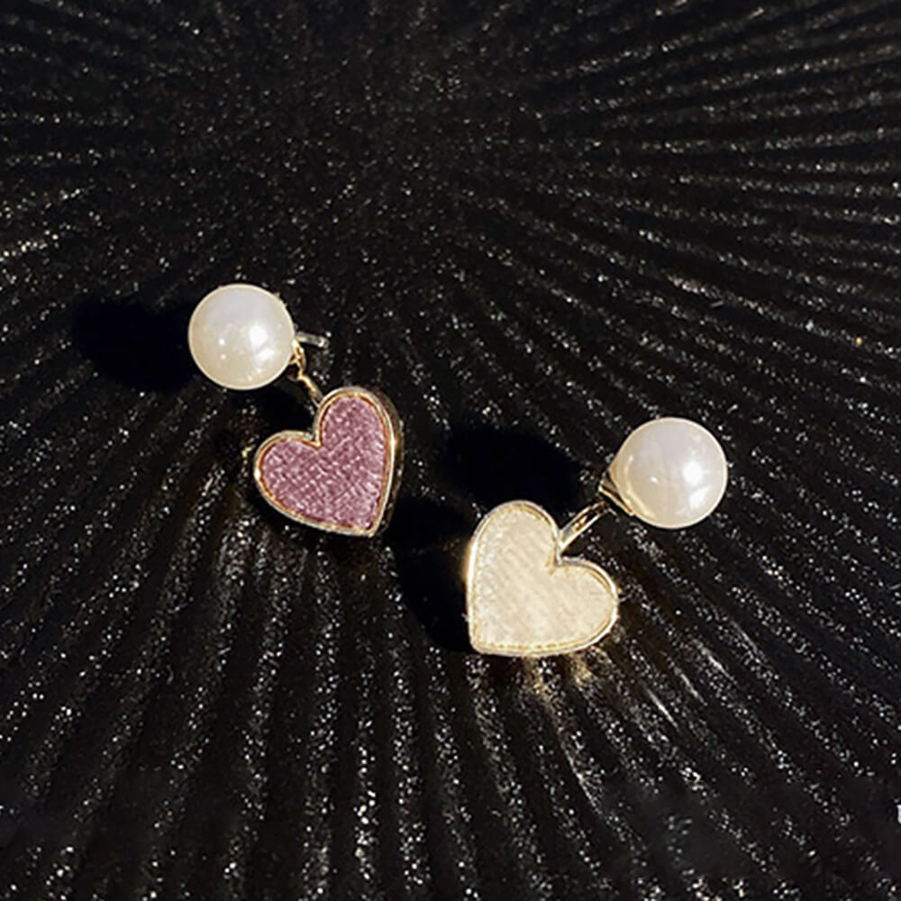 珍珠甜美雙色愛心韓系耳環