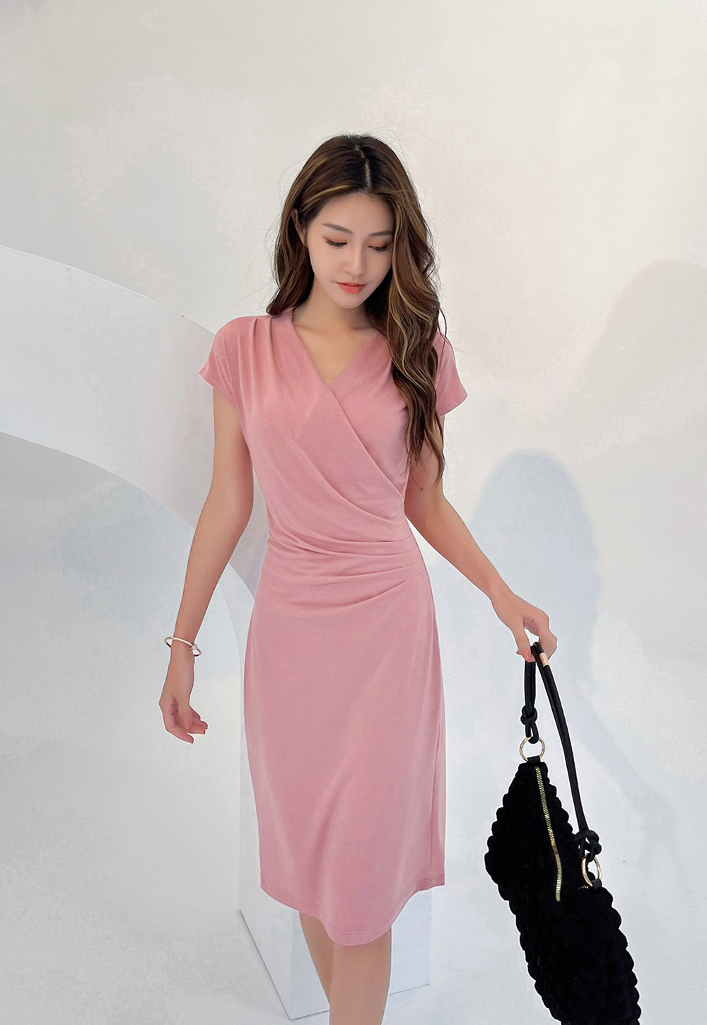 俐落名媛修身褶皺洋裝