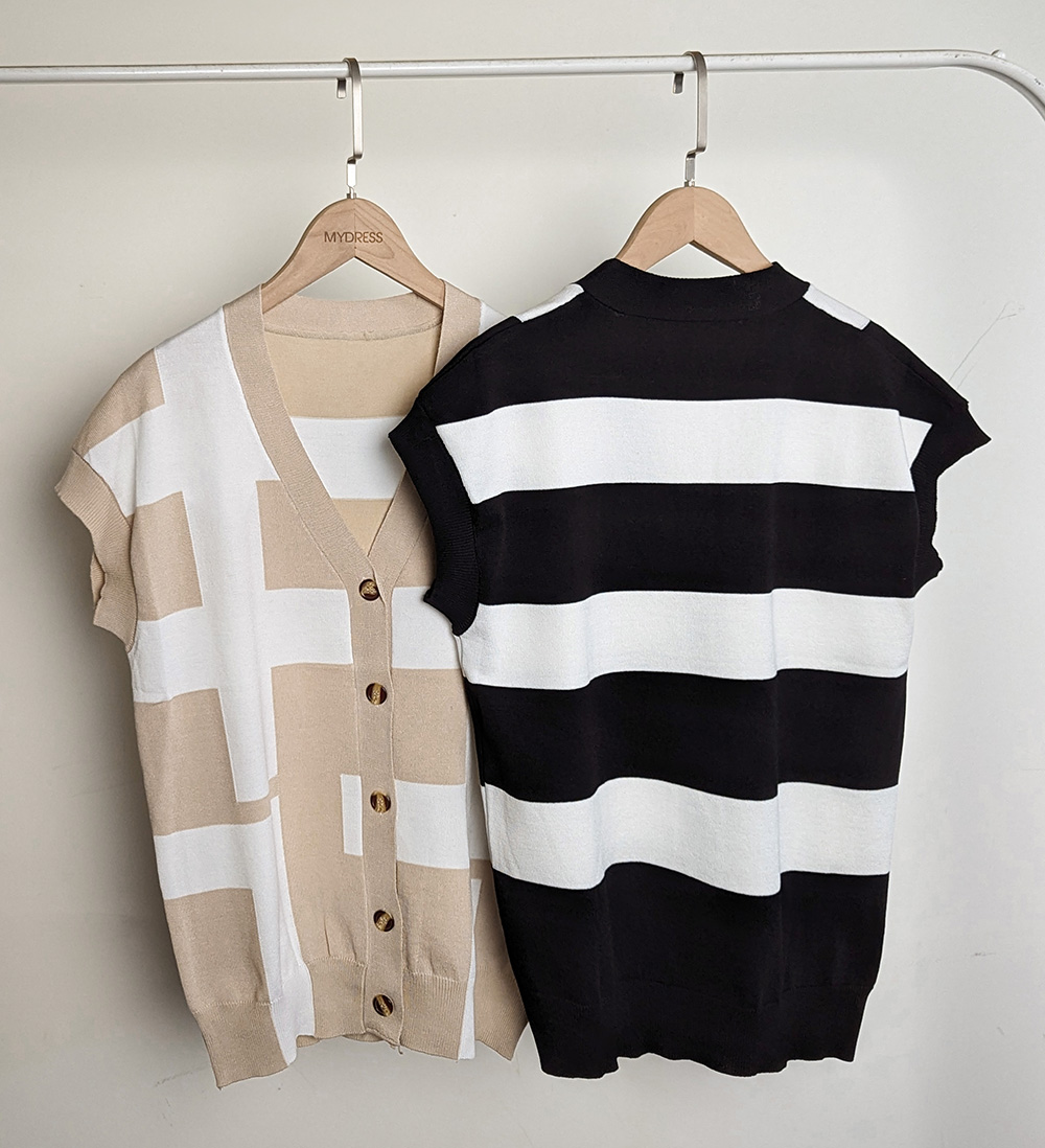 法式質感撞色v領針織上衣