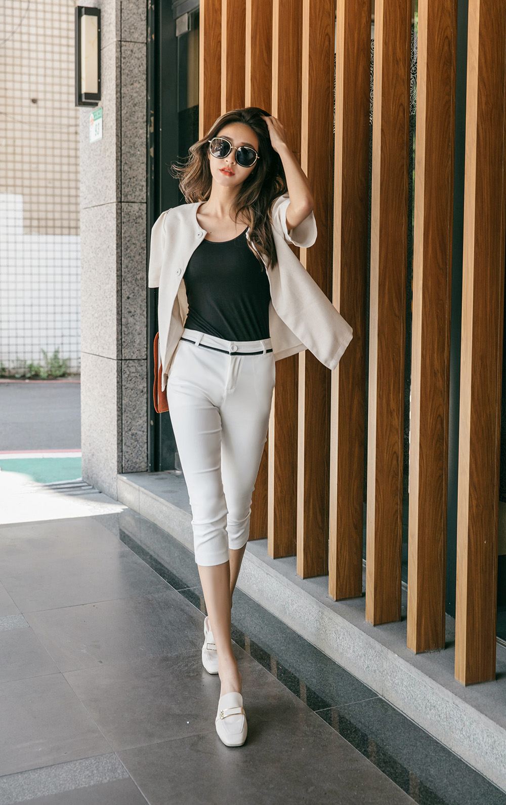 青春亮麗七分設計西裝褲,下身,褲子,八分褲,純色,素色