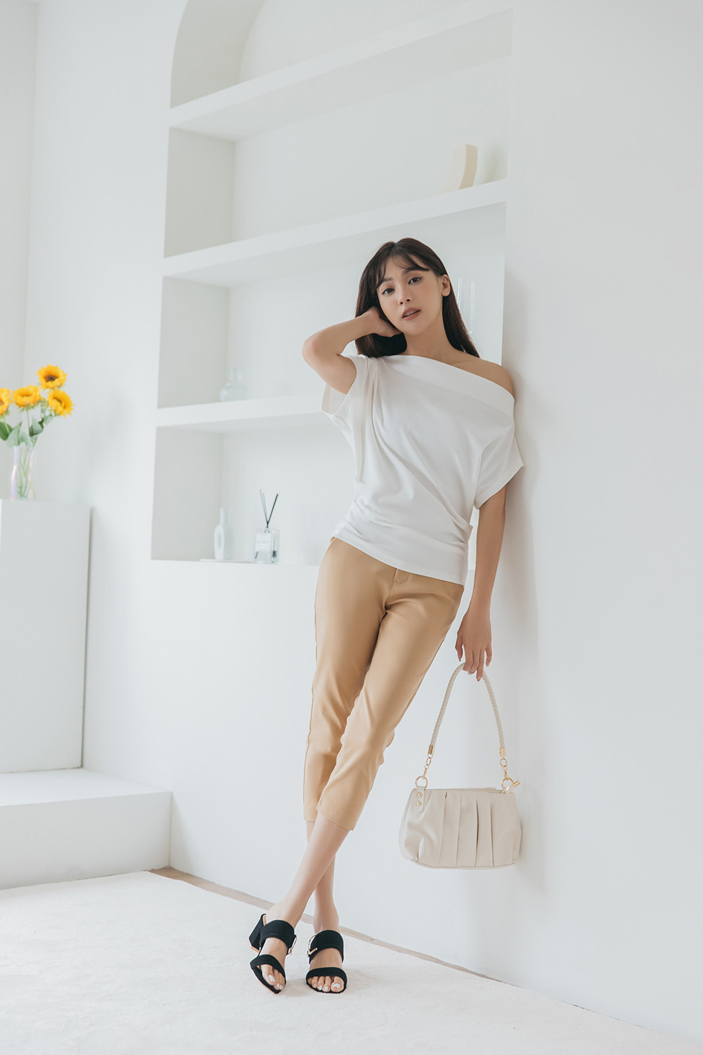 青春亮麗七分設計西裝褲,下身,褲子,八分褲,純色,素色