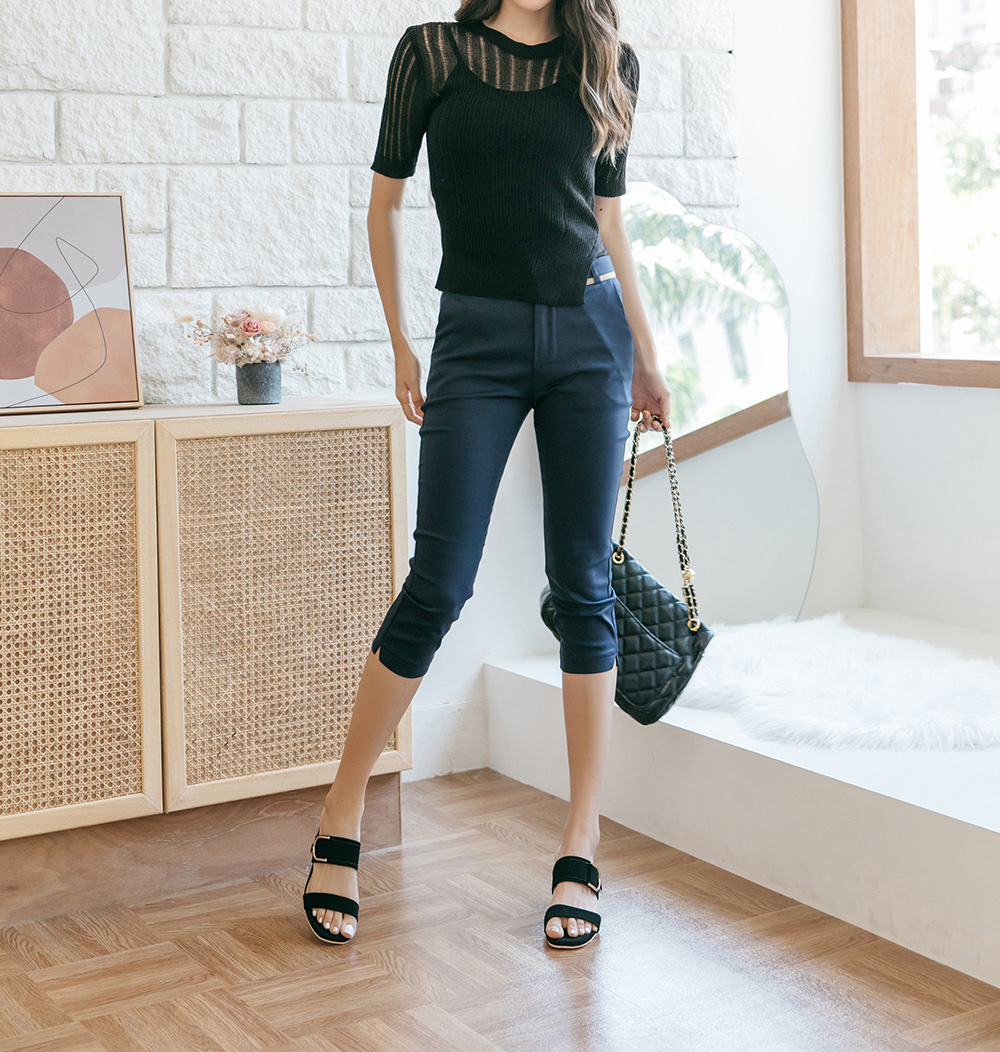 青春亮麗七分設計西裝褲,下身,褲子,八分褲,純色,素色