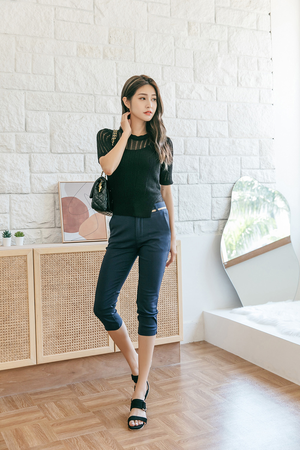 青春亮麗七分設計西裝褲,下身,褲子,八分褲,純色,素色