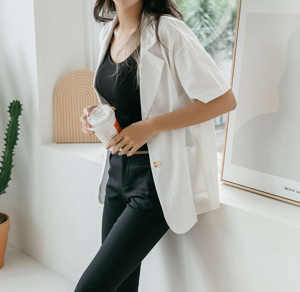 青春亮麗七分設計西裝褲,下身,褲子,八分褲,純色,素色