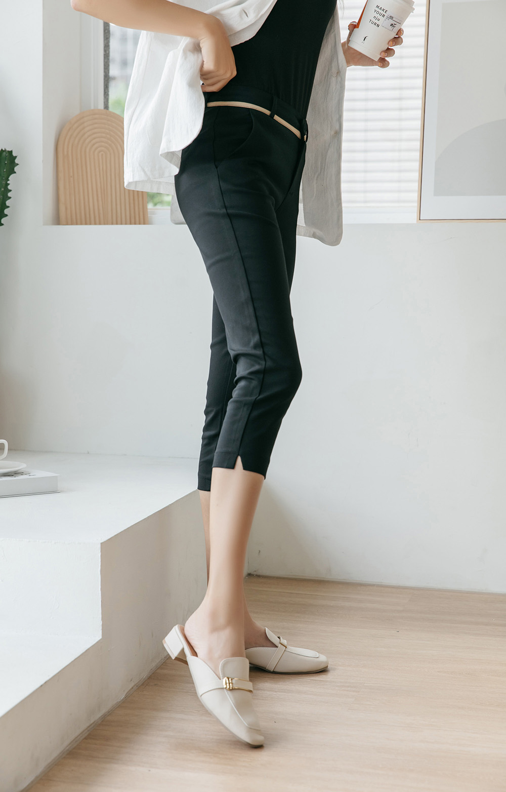 青春亮麗七分設計西裝褲,下身,褲子,八分褲,純色,素色