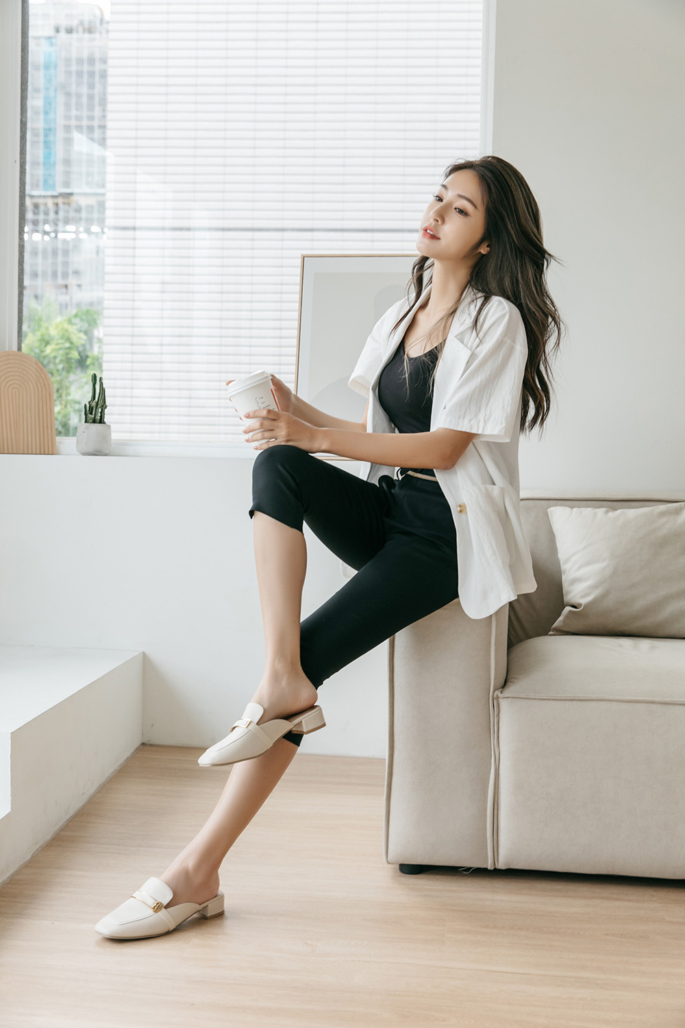 青春亮麗七分設計西裝褲,下身,褲子,八分褲,純色,素色