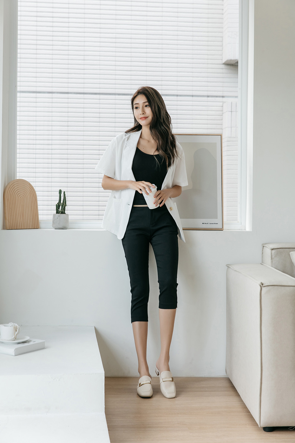 青春亮麗七分設計西裝褲,下身,褲子,八分褲,純色,素色