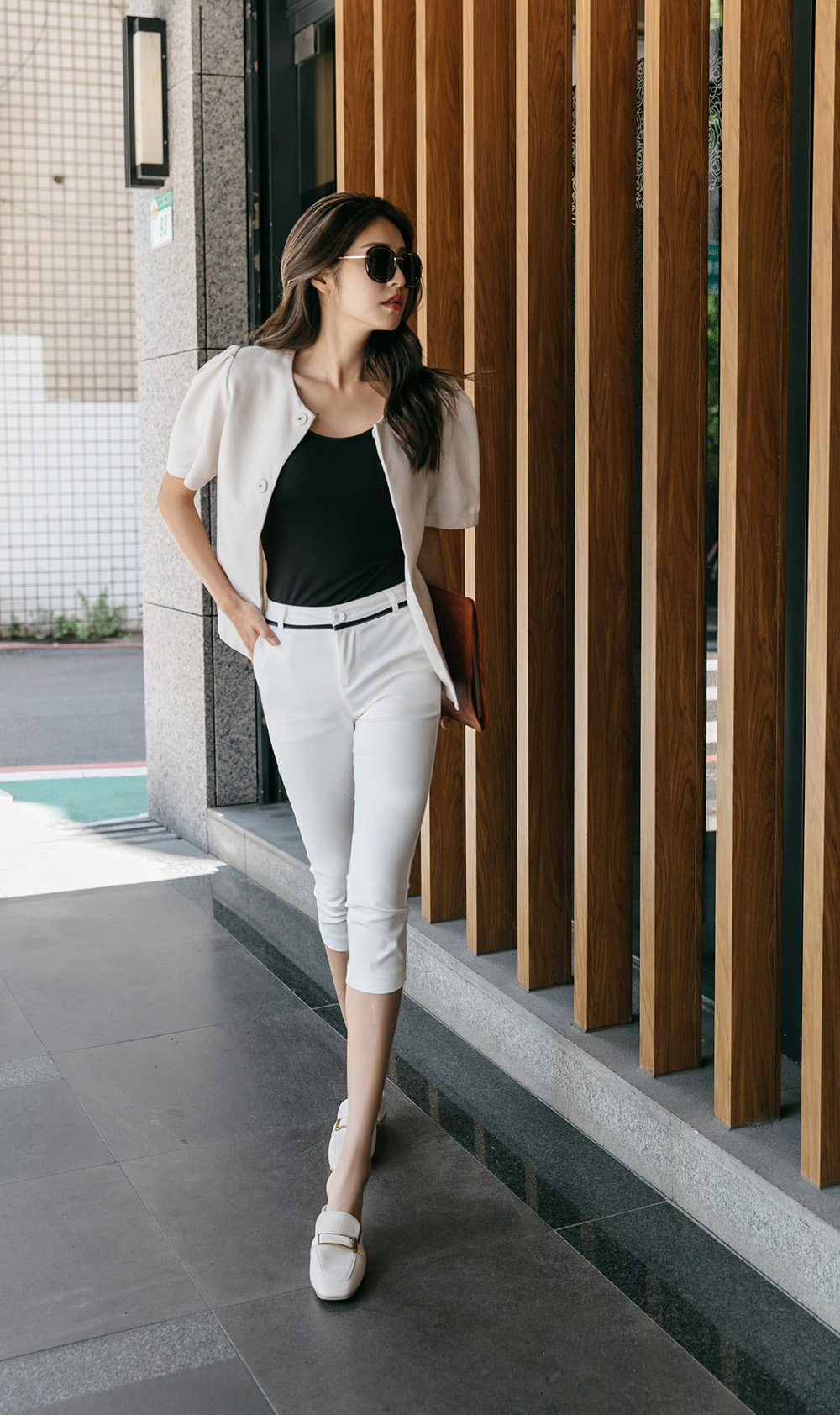 青春亮麗七分設計西裝褲,下身,褲子,八分褲,純色,素色