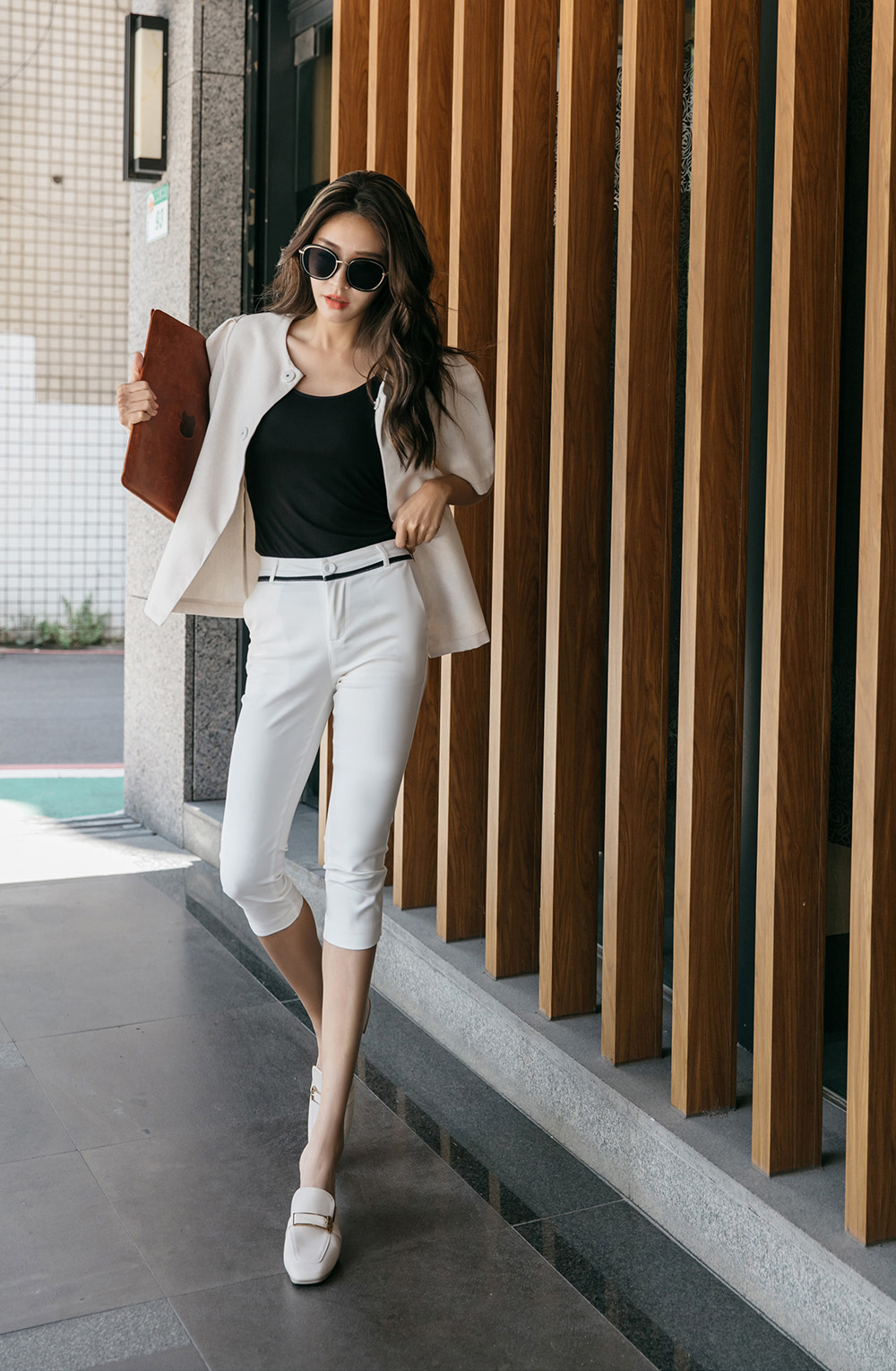 青春亮麗七分設計西裝褲,下身,褲子,八分褲,純色,素色