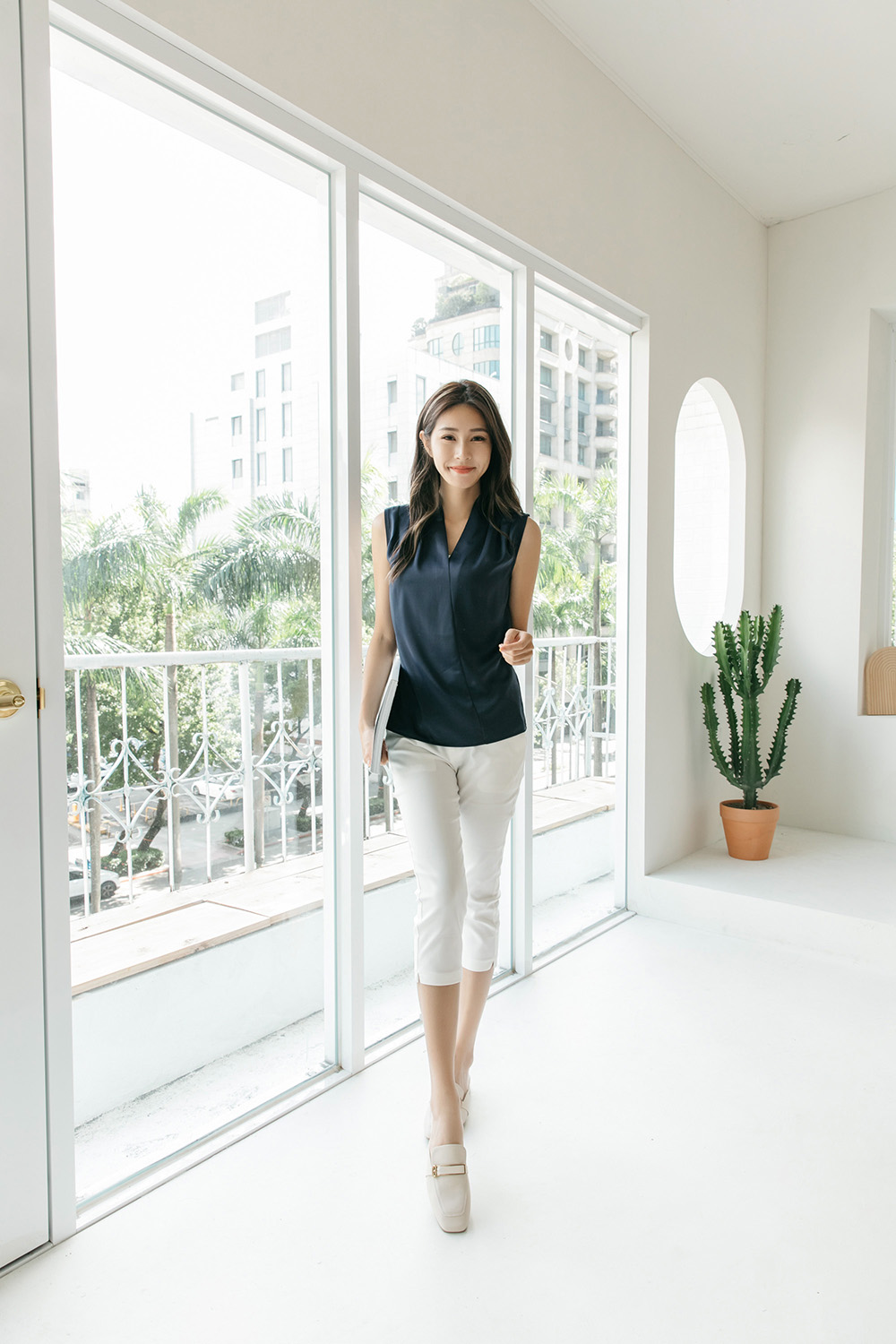 青春亮麗七分設計西裝褲,下身,褲子,八分褲,純色,素色