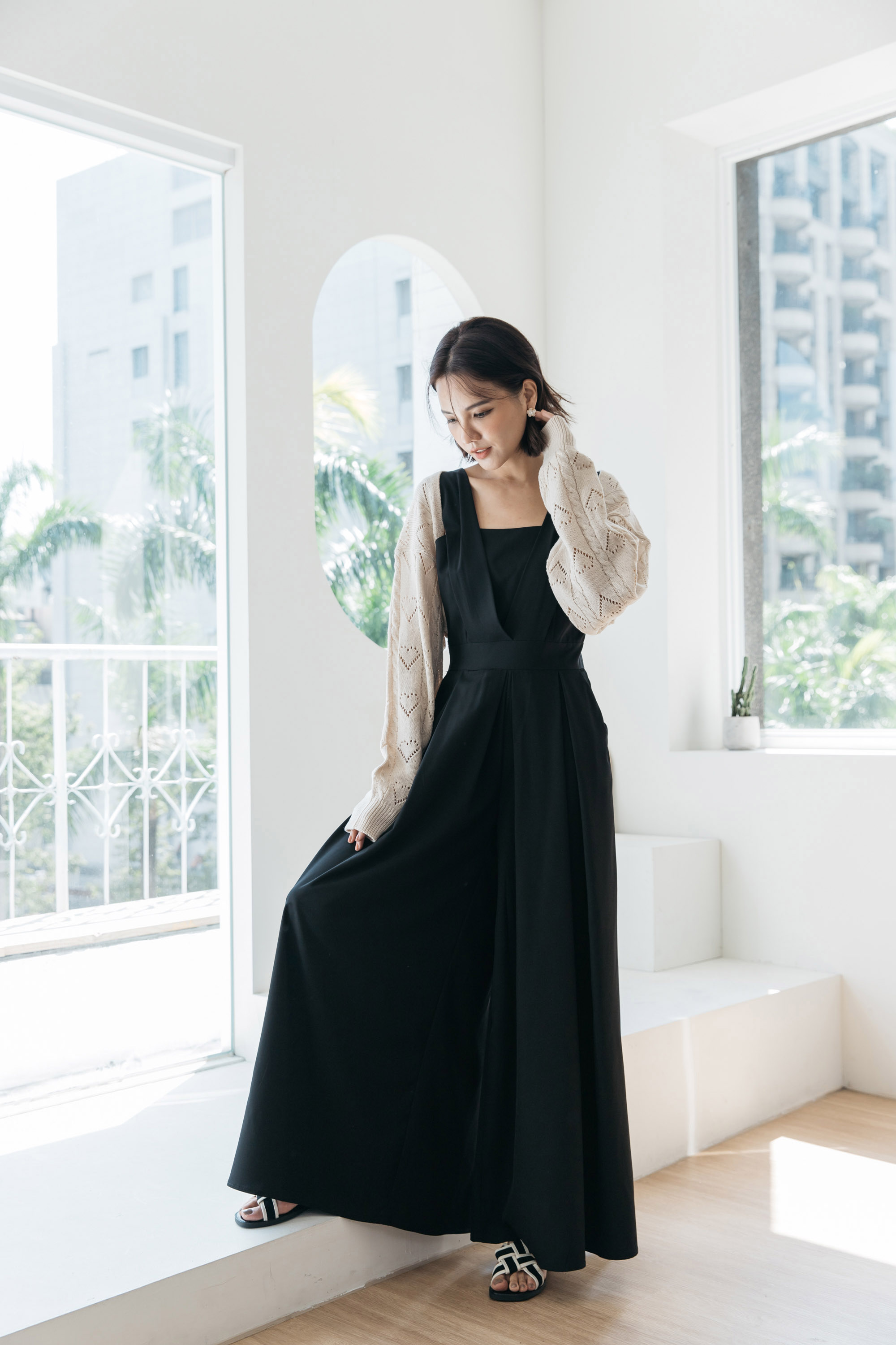 法式設計感西裝收腰連身褲