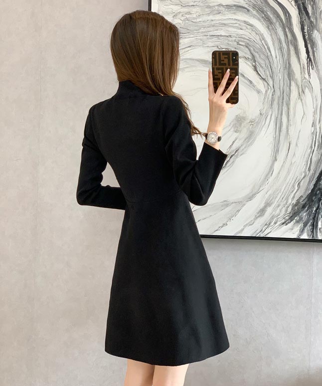 低調魅力純色長袖洋裝,A字裙,針織,裙子,洋裝,一件式