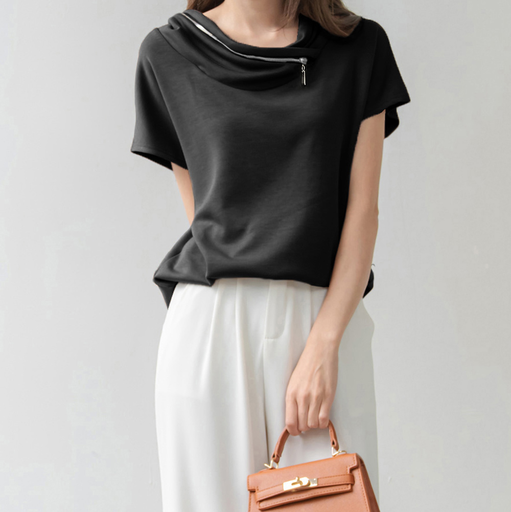 時尚拉鍊設計感短袖上衣