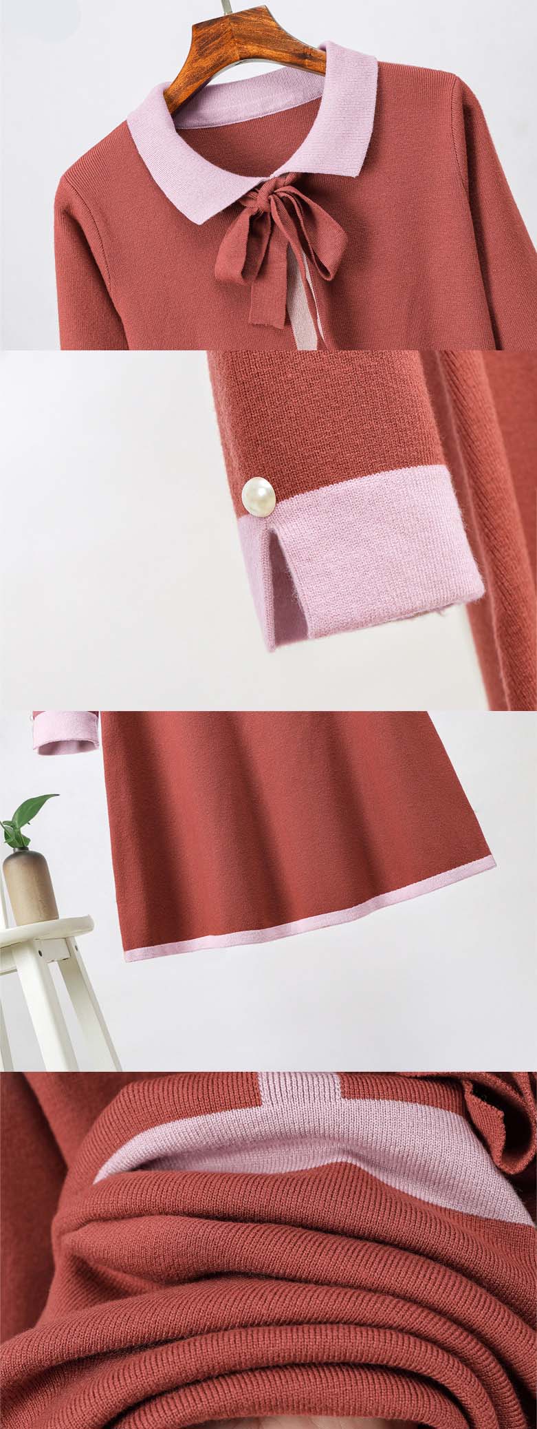 清甜魅力針織綁帶洋裝,A字裙,連衣裙,立領,中大尺瑪,綁帶