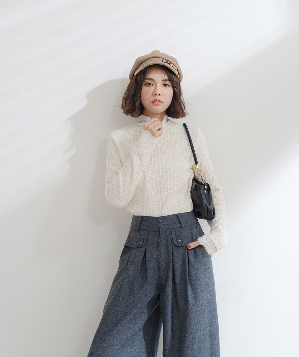 氣質蕾絲小高領加絨上衣,蕾絲,長袖,高領,上身,上衣