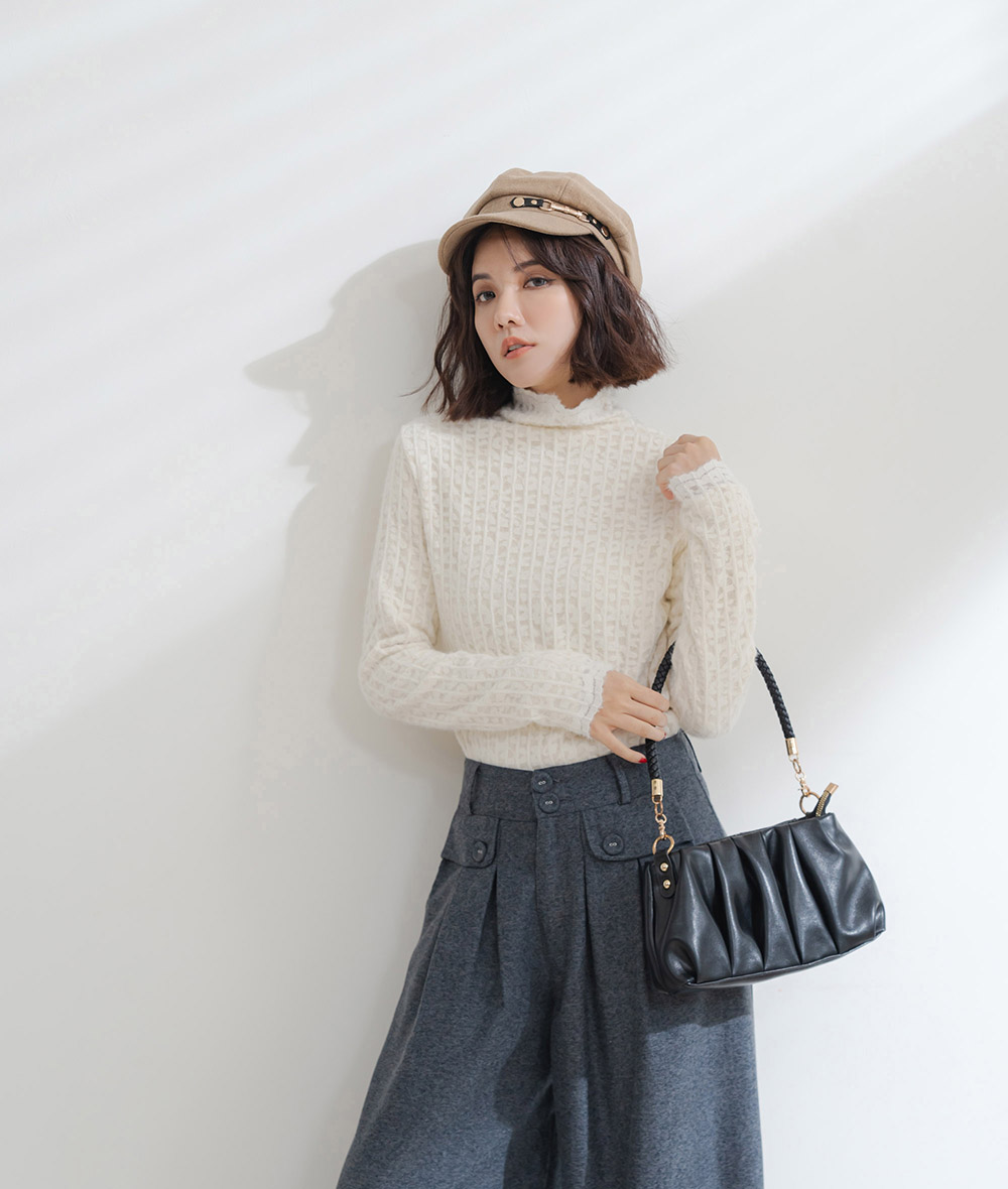 氣質蕾絲小高領加絨上衣,蕾絲,長袖,高領,上身,上衣