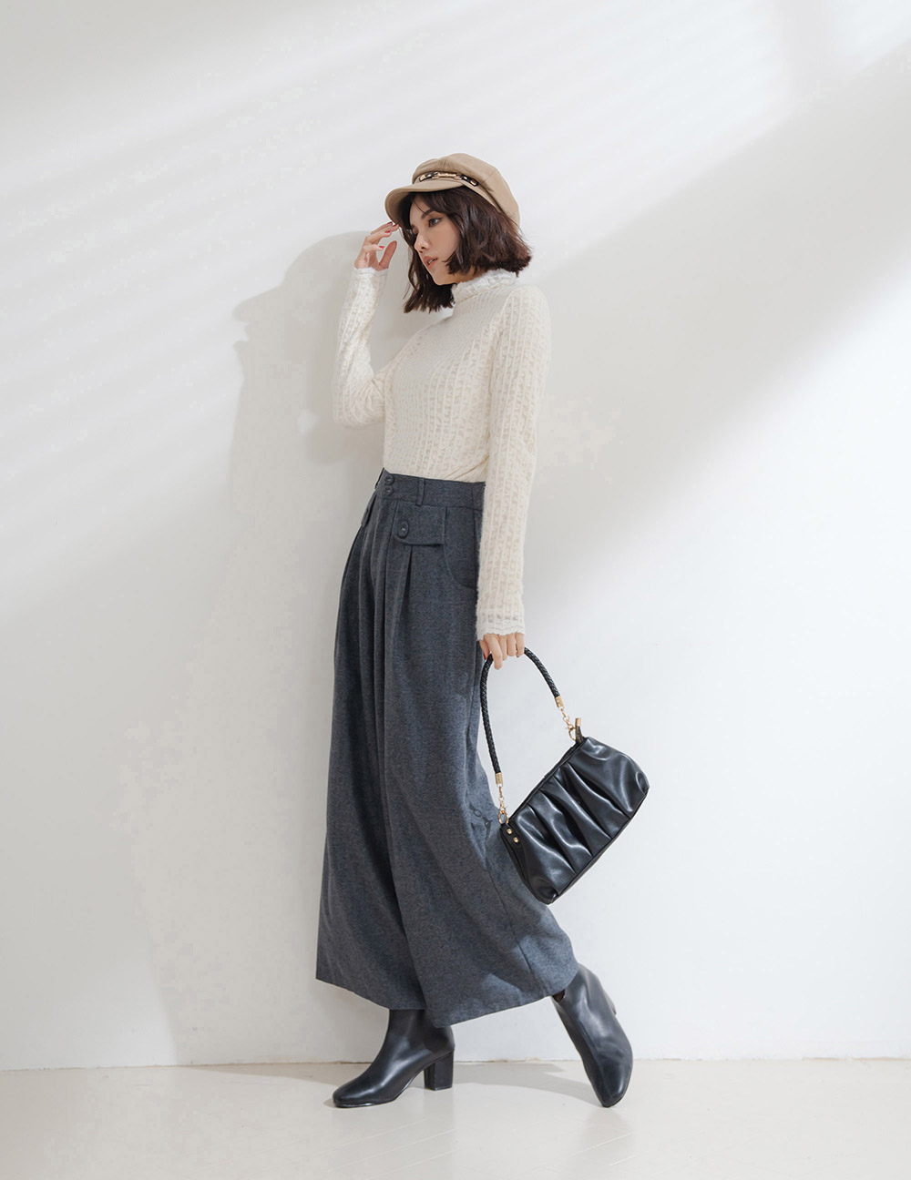 氣質蕾絲小高領加絨上衣,蕾絲,長袖,高領,上身,上衣