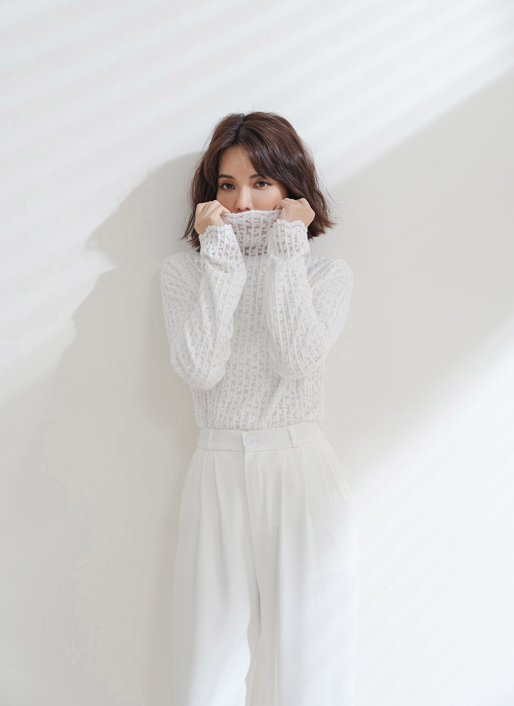 氣質蕾絲小高領加絨上衣,蕾絲,長袖,高領,上身,上衣