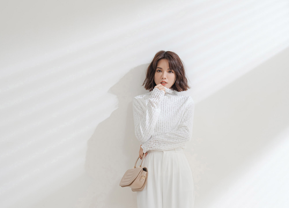 氣質蕾絲小高領加絨上衣,蕾絲,長袖,高領,上身,上衣