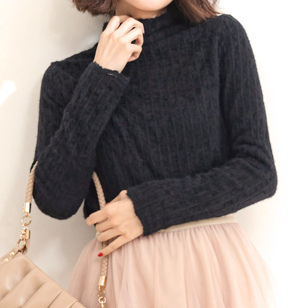 氣質蕾絲小高領加絨上衣