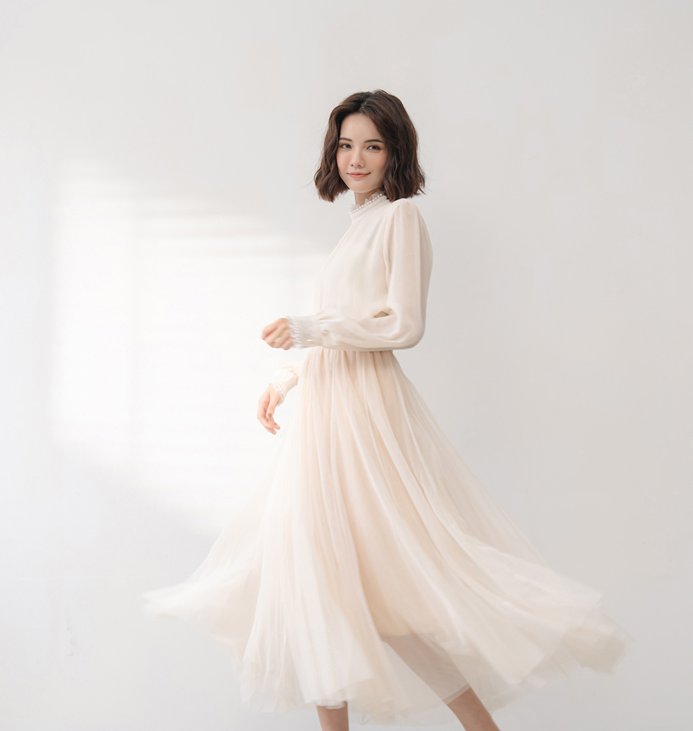 仙女氣質純色鬆緊腰紗裙,裙子,網紗,鬆緊腰,純色,素色