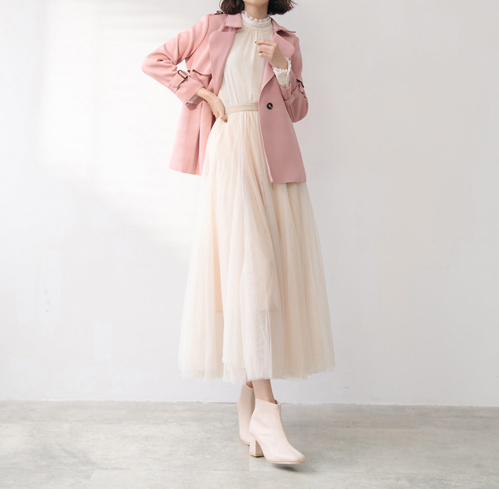 仙女氣質純色鬆緊腰紗裙,裙子,網紗,鬆緊腰,純色,素色